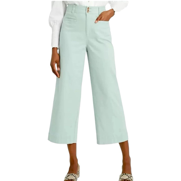 A New Day Womens Size 8 Cropped Wide Leg Pants High Waisted Stretch Mint Green - Picture 1 of 9